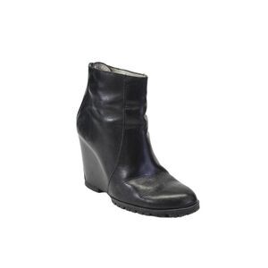 Mini Market Womens Leather Zip Up Round Toe Wedge Ankle Boots Black Size 39 9